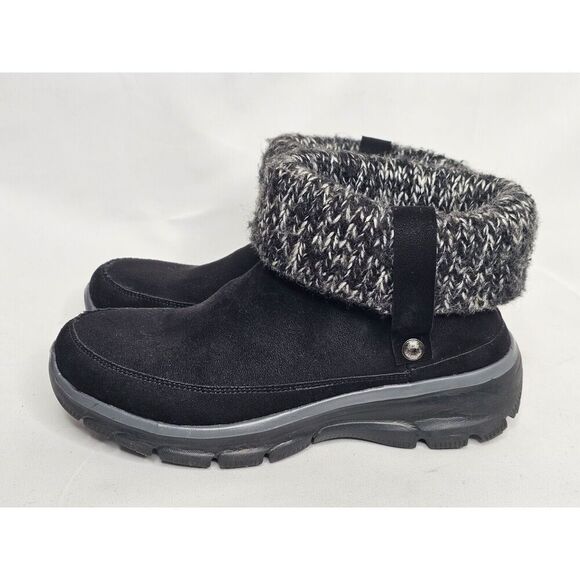 Skechers Winter Boots Womens 8.5 Easy Going Heighten Black Suede Pull On 49539 - Picture 1 of 8